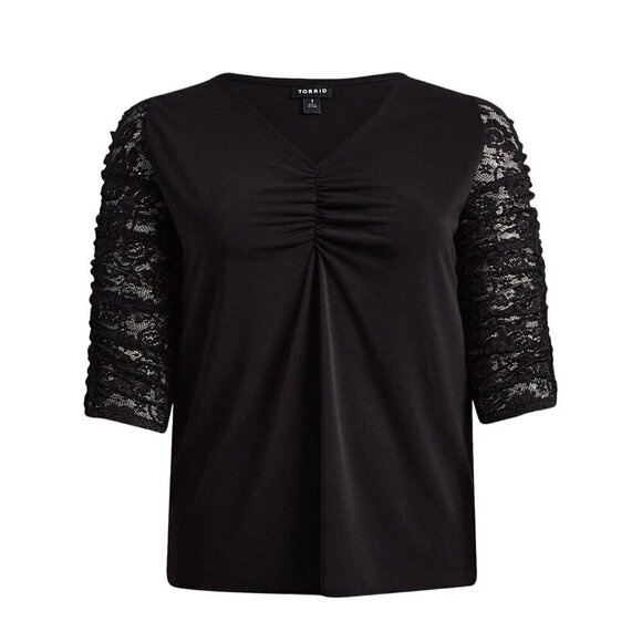 torrid Tops - Torrid Top Women 3X Black Pullover Crepe Lace Neutral Whimsygoth Fairy Western